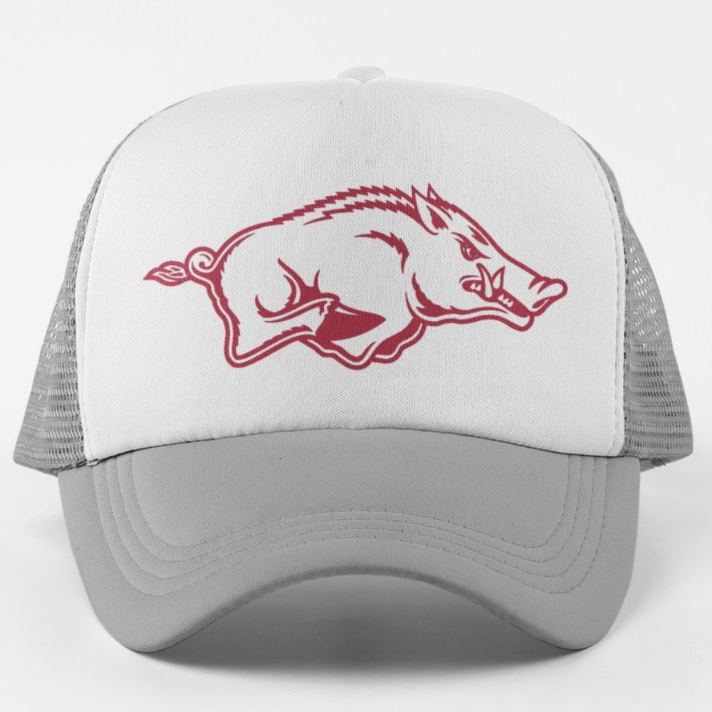 NEW Arkansas Razorbacks Charging Boar Foam Trucker Mesh Snapback Hat WHITE GREY